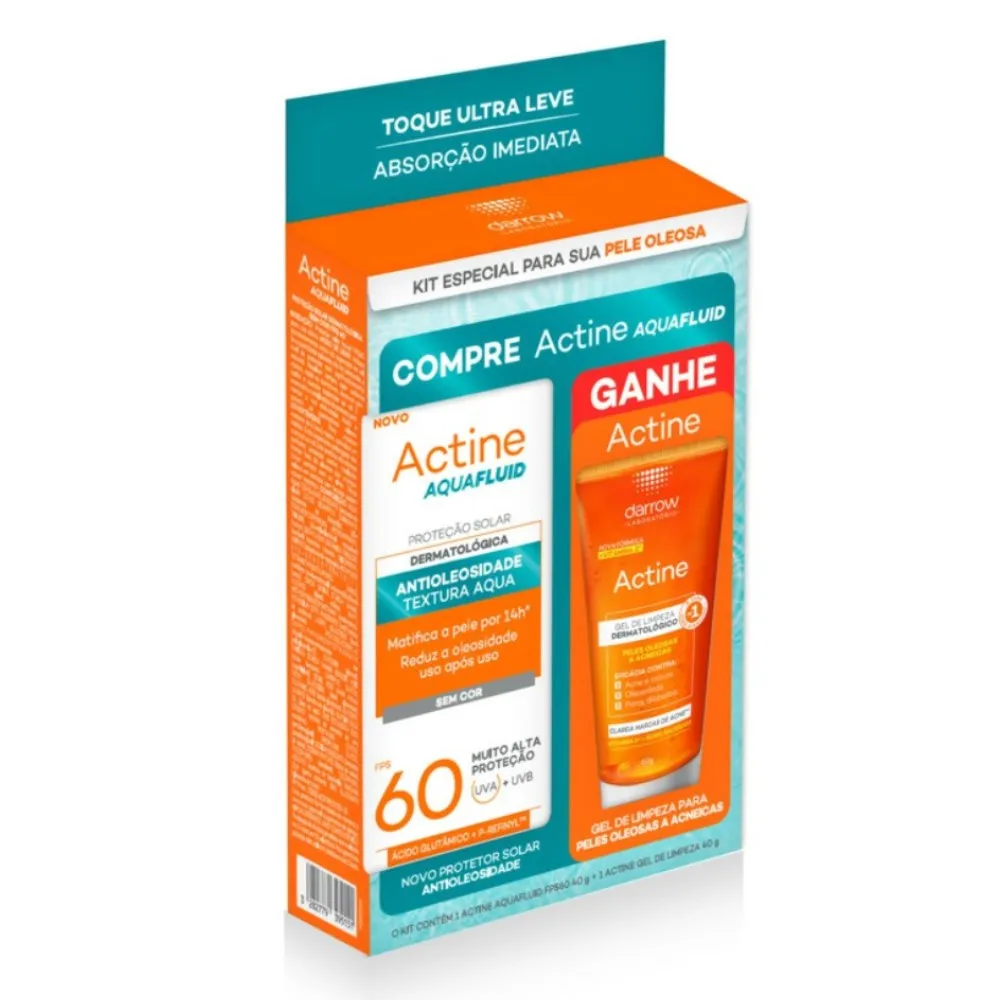 Kit Darrow Protetor Solar Actine Aquafluid FPS60 40g + Gel de Limpeza Actine 40g