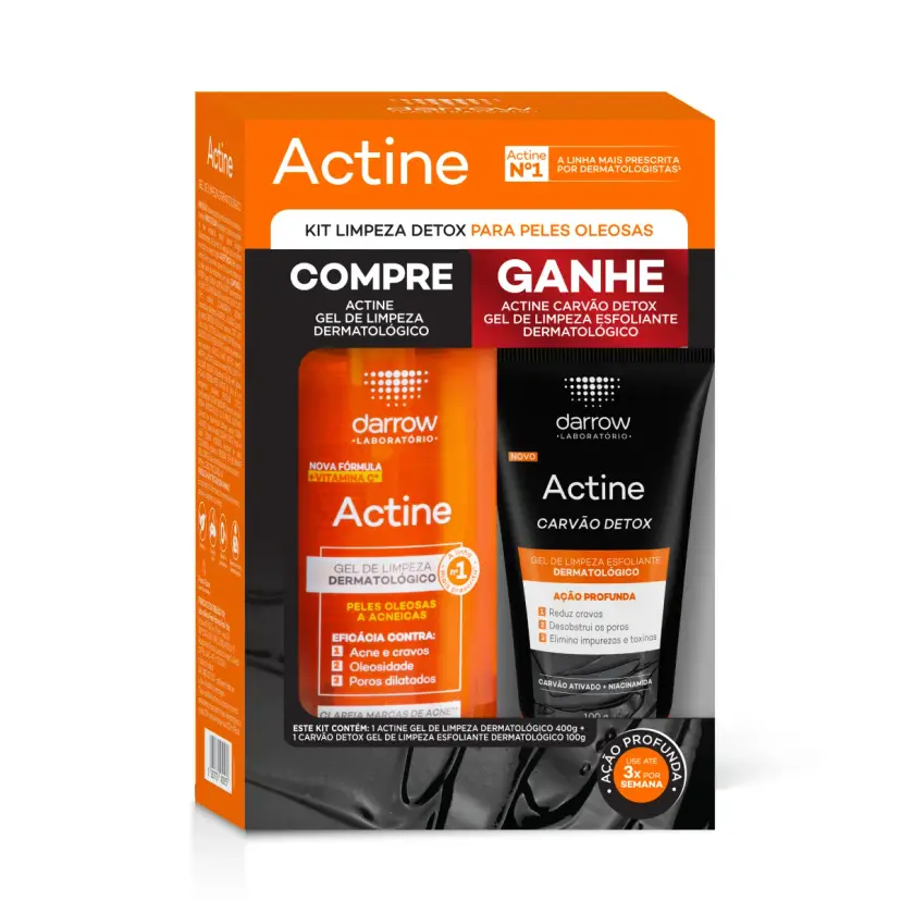 Kit Darrow Actine Gel de Limpeza 400g + Gel de Limpeza Esfoliante Carvão Detox 100g