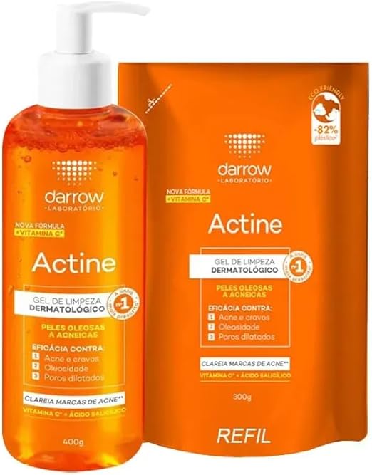 Actine Gel de Limpeza Dermatológico com Vitamina C, Kit 400g + Refil 300g, para Pele Oleosa e Acne
