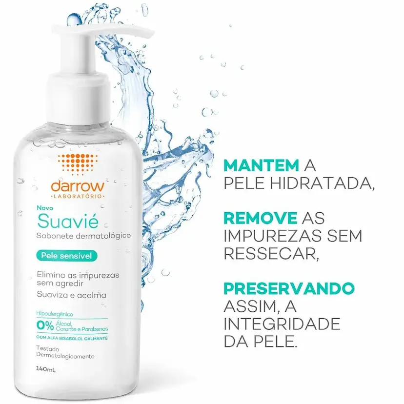 Kit Suavié Pele Sensível Sabonete Líquido Dermatológico Darrow com 140ml + Gel Hidratante Facial Dermatológico Aquasensi 40g - Imagem 4